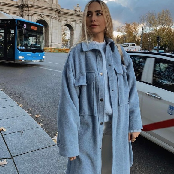 Zara Light Blue Pea Coat NWOT - Picture 5 of 11